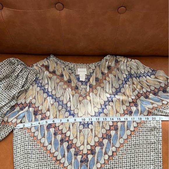 Chico’s Women’s Sz M Geometric Tribe Tunic Top Blouse Long Sleeve Woven Pattern - Picture 10 of 13